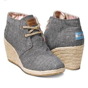 Toms Black Chambray Desert Wedge Shoes